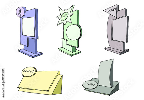 illustration of a set of furniture vector for design idea shop exhibition booth signage