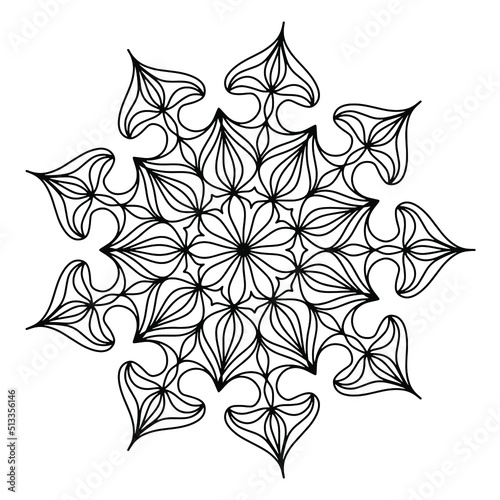 Easy mandala like flower or star, basic and simple mandalas Coloring Book for adults, seniors, and beginner. Digital drawing. Floral. Flower. Oriental. Book Page. Vector.