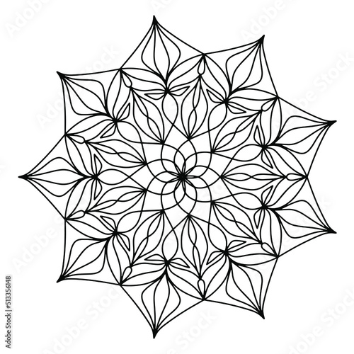 Easy mandala like flower or star, basic and simple mandalas Coloring Book for adults, seniors, and beginner. Digital drawing. Floral. Flower. Oriental. Book Page. Vector.