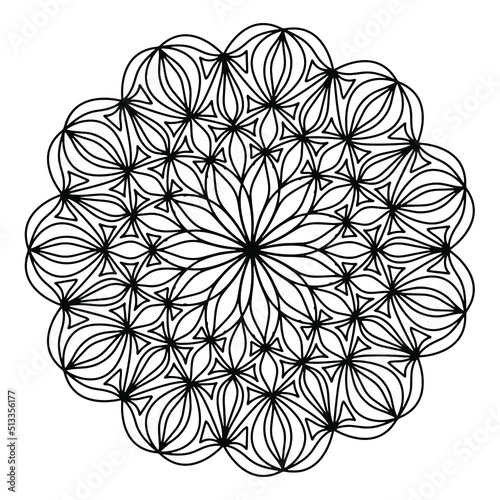 Easy mandala like flower or star, basic and simple mandalas Coloring Book for adults, seniors, and beginner. Digital drawing. Floral. Flower. Oriental. Book Page. Vector.