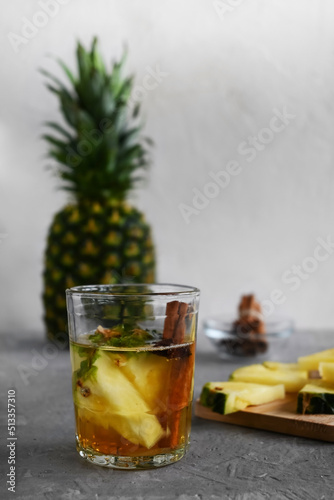 Tepache is a fermented drink made from pineapples, sugar and spices. This is a Mexican probiotic alcoholic drink with a fizzy, sweet and sour taste.