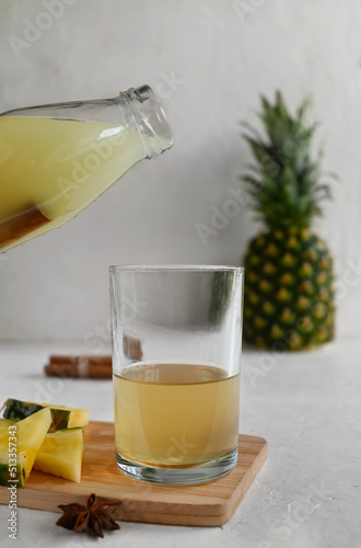 Tepache is a fermented drink made from pineapples, sugar and spices. This is a Mexican probiotic alcoholic drink with a fizzy, sweet and sour taste.