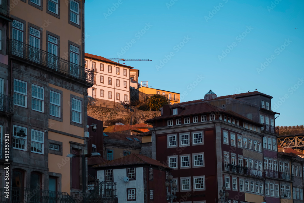 View of the residential buildings in historic center of Porto, Portugal.