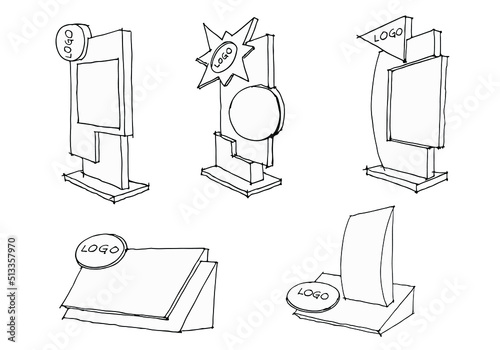 hand drawn illustration of signage directory vector for design idea booth exhibition shop decoration