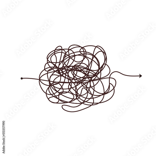Simple line and complex easy way. Scribble doodle chaos mindset. Problem solving  difficult line. Vector hand drawn concept path