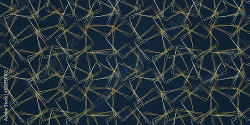 Dark Abstract Background, Overlapping Golden Squares Pattern - Geometrical Art Deco Style Graphic Design for Cards, Covers, Flyers - Minimalist Line-Art Collection for Web, Brochures or Decoration