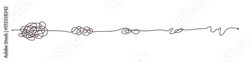 Simple line and complex easy way. Scribble doodle chaos mindset. Problem solving, difficult line. Vector hand drawn concept path