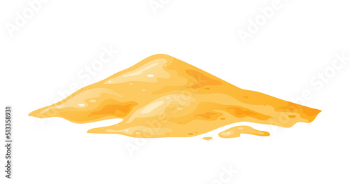 Sand pile, heap, sandy dune isolated on white background. Decorative design element of manufacturing material. Cartoon vector illustration photo