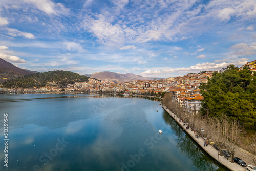 Aerial view of the city of Kastoria and Lake Orestiada in north Greece. © valantis minogiannis