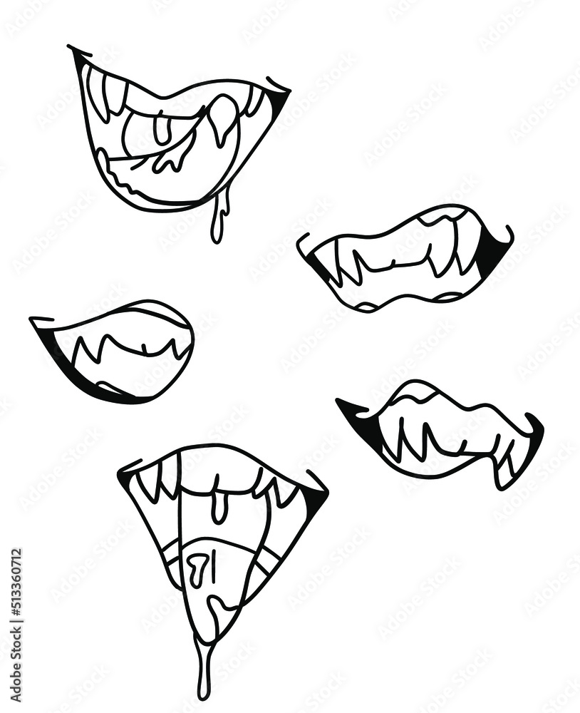 Doodle mouth. Funny cartoon pop art smile anger and scary face