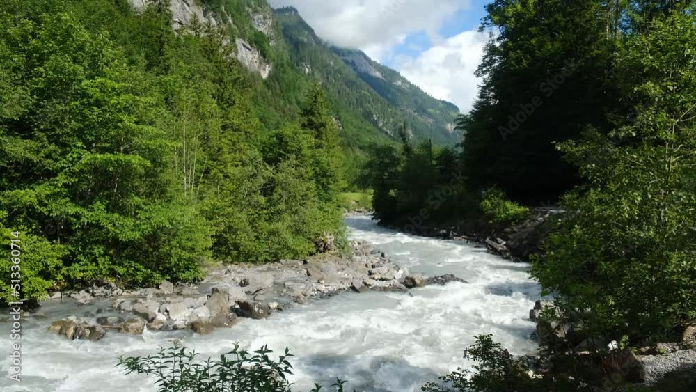 A handheld footage taken of Kander River water flow in the morning. It is 44 kilometres (27 mi) long and has a watershed of 1,126 square kilometres 