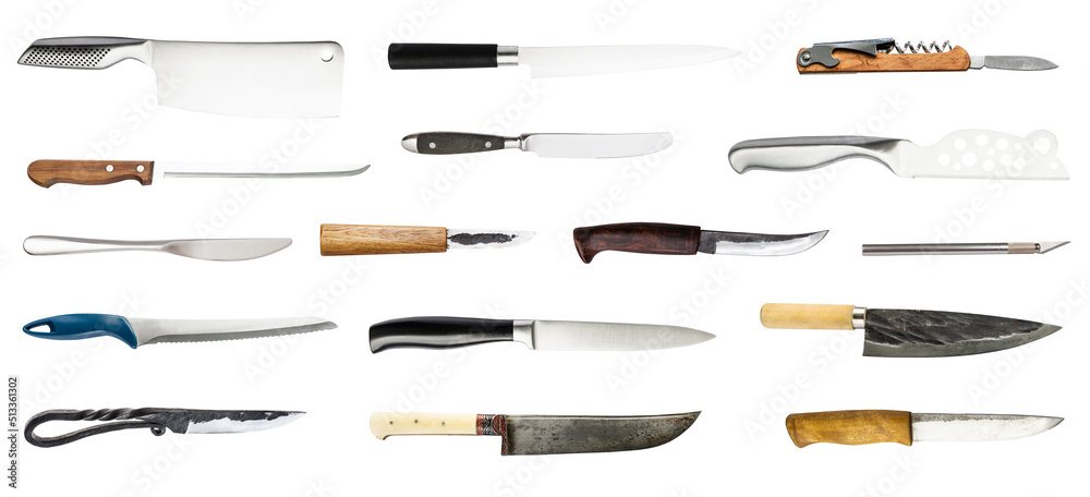 set of various knives isolated on white set of various knives isolated on white