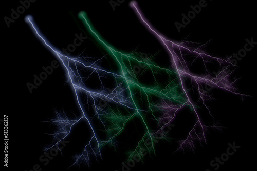 Set of different lightning bolts isolated on black background