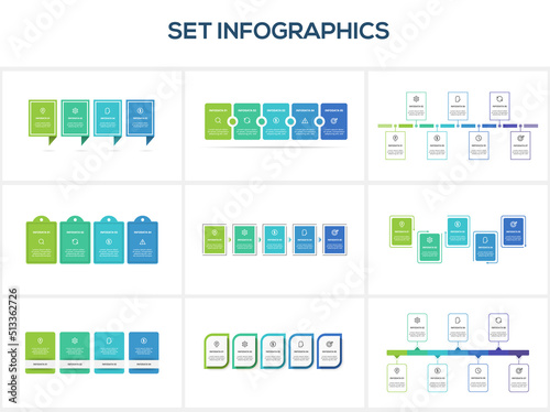 Set infographic with 4, 5, 6, 7 steps, options, parts or processes. Business data visualization.