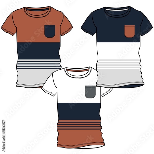 Illustration shirt silhouette with right side pocket and cuts in front indigo color