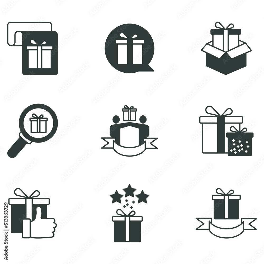 gift icons set . gift pack symbol vector elements for infographic web gift icons set . gift pack symbol vector elements for infographic web