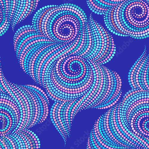 Seamless dotted folk art pattern with shells. Blue bright ethnic ornament. Vector print. Use for wallpaper, pattern fills,textile design.