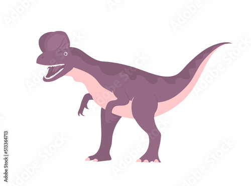 Predatory dinosaur dilophosaurus of the Jurassic period. Prehistoric strong hunter. Cartoon vector illustration isolated on white background