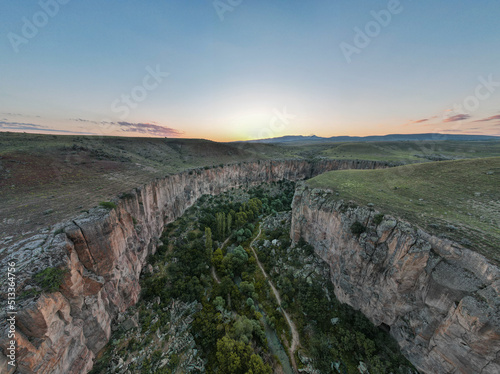 Ihlara valley canyon view from air during sunrise photo