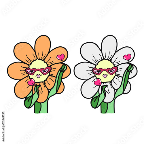Flower character with glasses. cartoon doodle