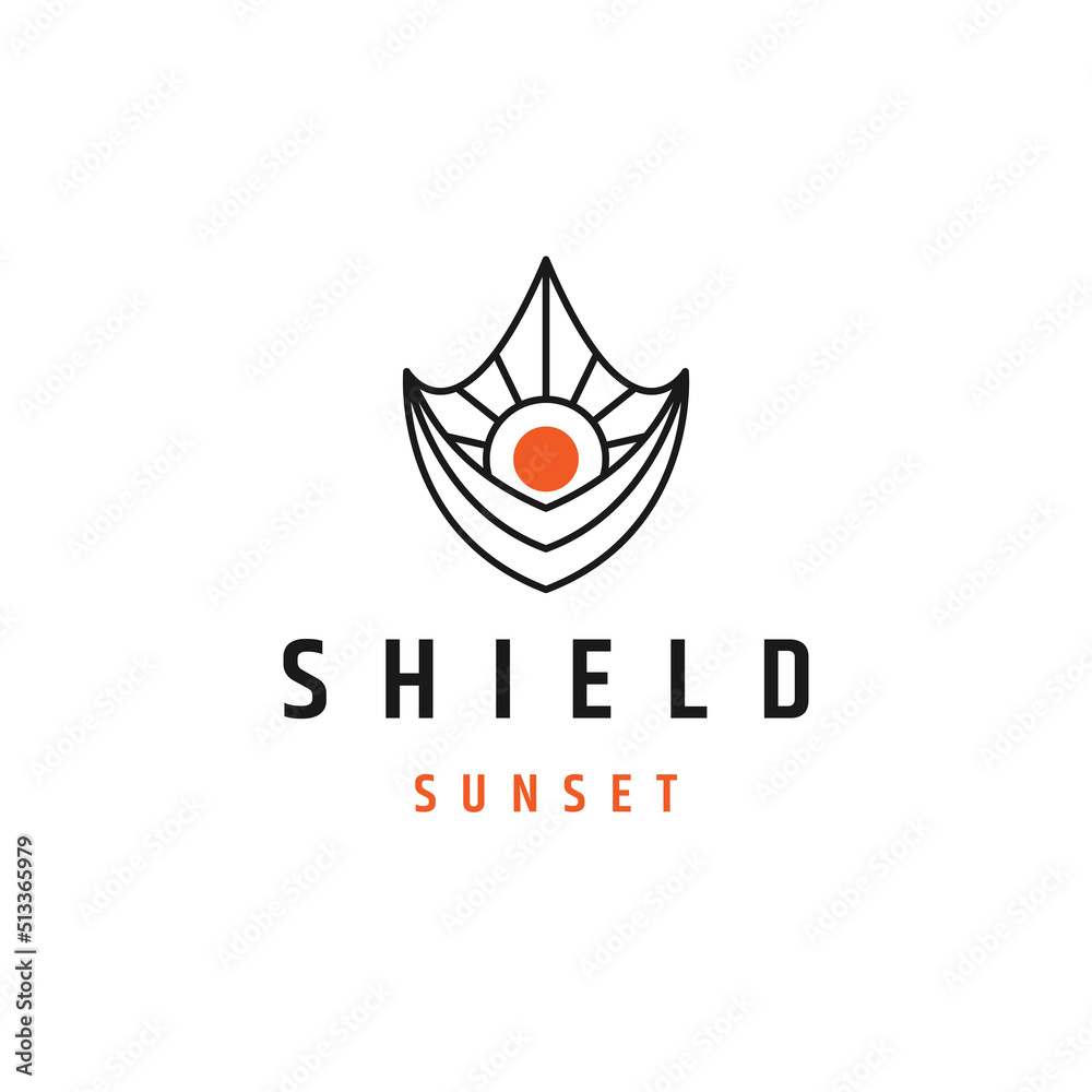 Shield of sunset line logo icon design template flat vector Shield of sunset line logo icon design template flat vector