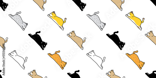 cat seamless pattern calico kitten vector neko running sleeping breed character cartoon pet scarf isolated repeat wallpaper tile background animal doodle illustration design
