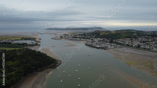 View of Canwy Cale and boats on the sea in Wales.
