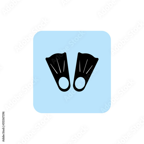 Swimming fins. Equipment for outdoor activities. Flippers icon. Diving gear. Accelerate the pace of swimming. Accessories for summer holidays. Things you need on the beach. Flat vector illustration.