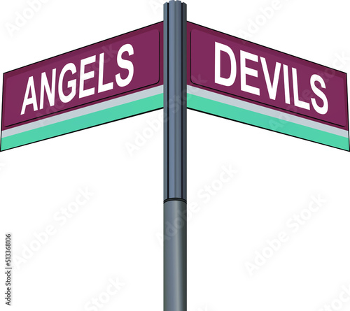 Crossroads of Morality: Angels and Devils as Diverging Paths, Symbolizing the Eternal Struggle Between Good and Evil in the Human Soul’s Journey Toward Redemption and Choice
