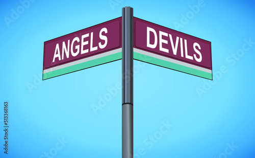 Crossroads of Morality: Angels and Devils as Diverging Paths, Symbolizing the Eternal Struggle Between Good and Evil in the Human Soul’s Journey Toward Redemption and Choice