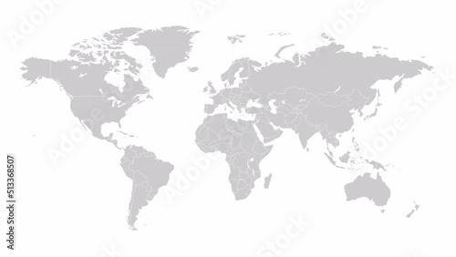 World map animation. Animation of connecting all continents into a whole world map with borders in the background with an alpha channel. Motion design.