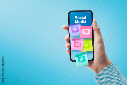 Woman connecting with social media photo
