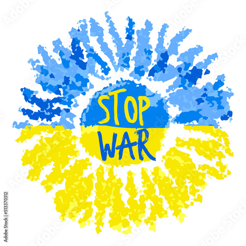 Line art sunflower ukraine drawn print for decoration design. Yellow and blue background. Isolated vector illustration. Abstract modern hand drawn style design.