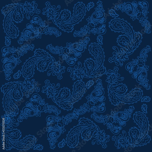 Illustration pattern paisley with indigo colors background spring summer