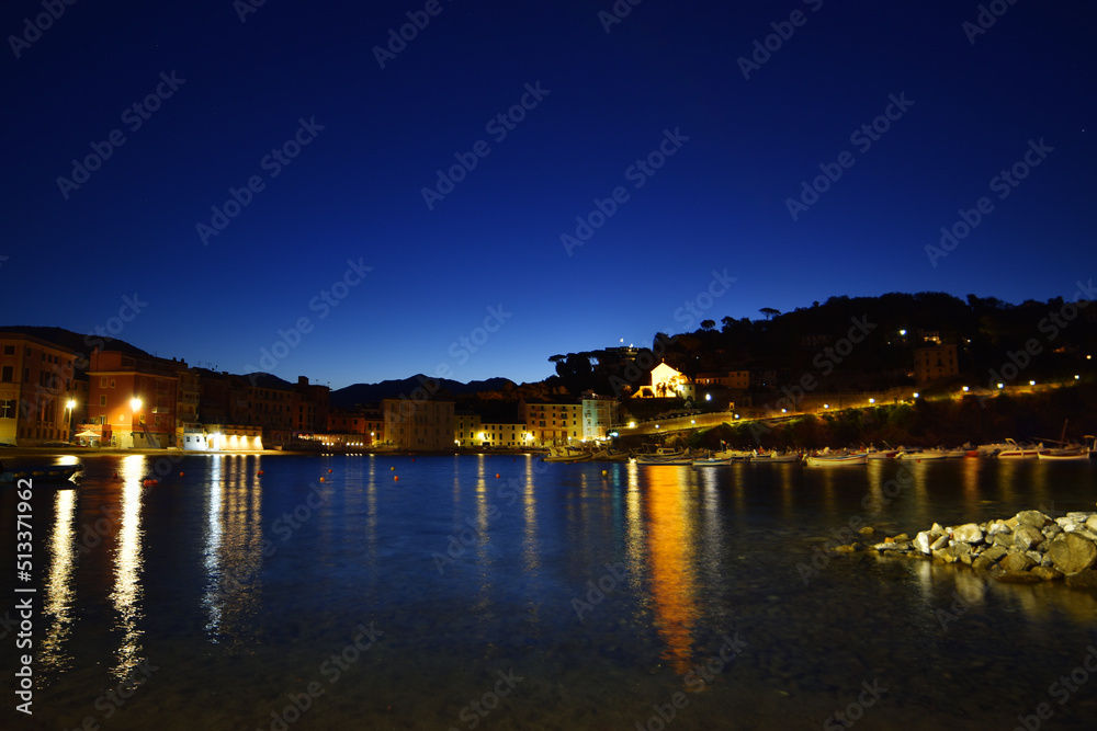 night view of the famous Ligurian beach La Baia del Silenzio
