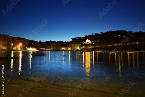 night view of the famous Ligurian beach La Baia del Silenzio © EcoPim-studio