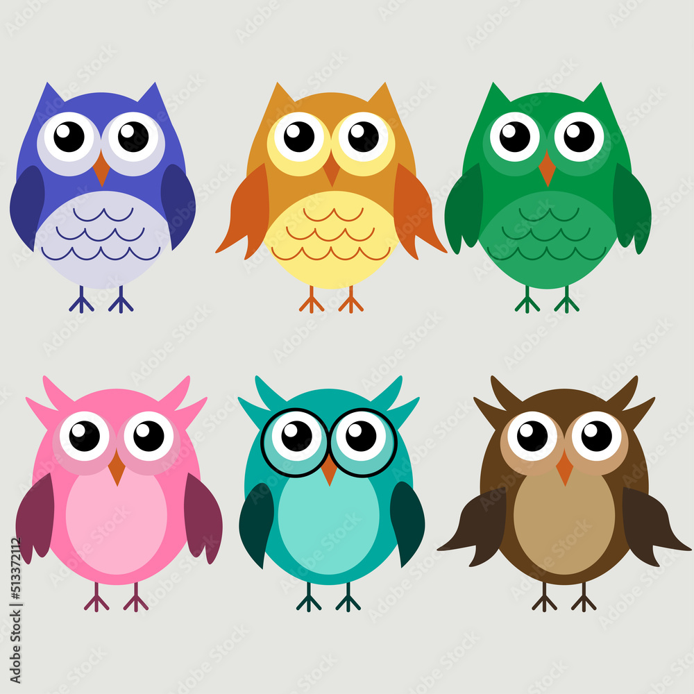 Set of Cute Cartoon Owls Set of Cute Cartoon Owls