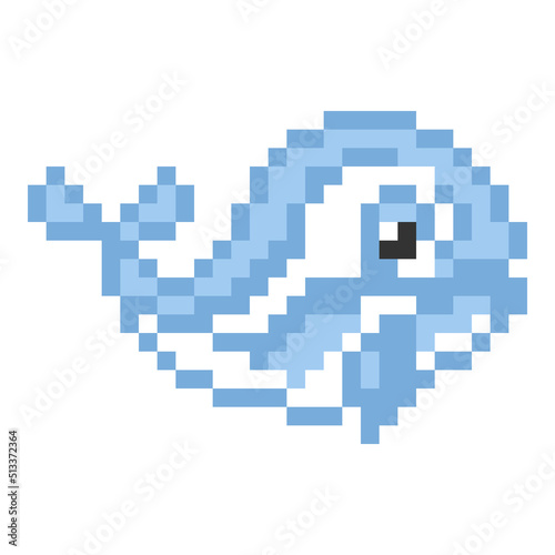 Pixel whale. Cartoon Vector illustration.