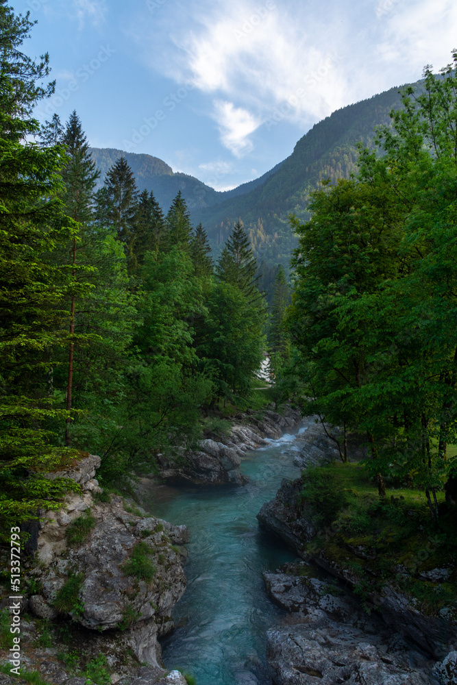 Soca valley and river in the evening Soca valley and river in the evening