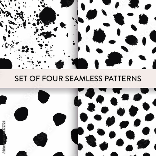 Black and white animal fur repeat pattern set