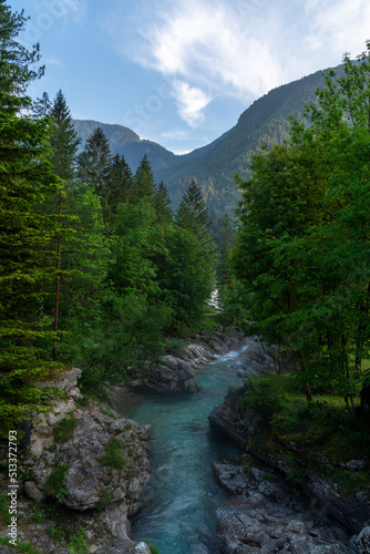 Soca valley and river in the evening