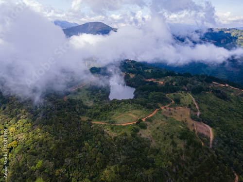 Beautiful aerial view of a Lagoon in the middel of the mountains near Santa Maria de dota in Costa Rica photo