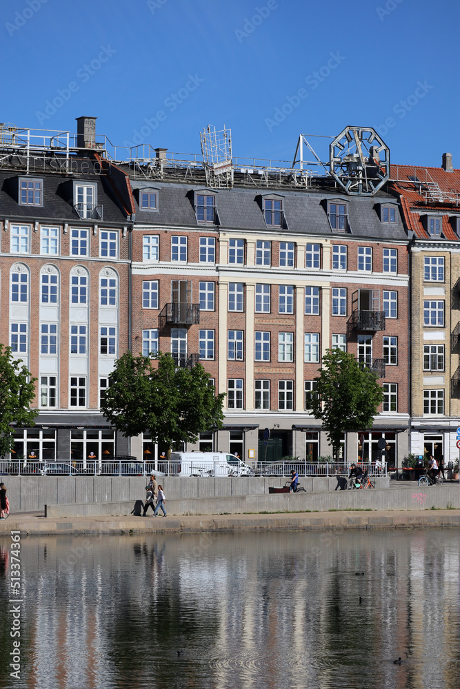 Houses on the waterfront of Copenhagen on a sunny day