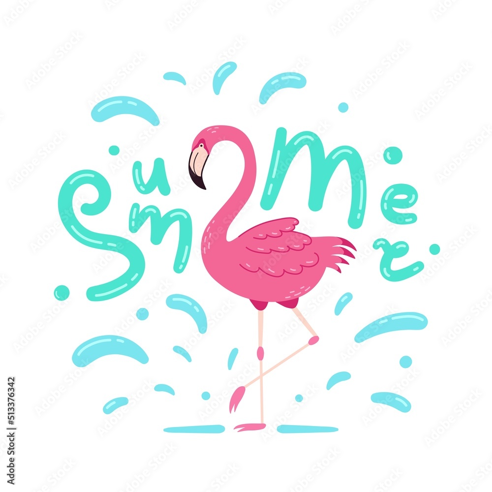 Fototapeta premium summer poster with cute pink flamingo