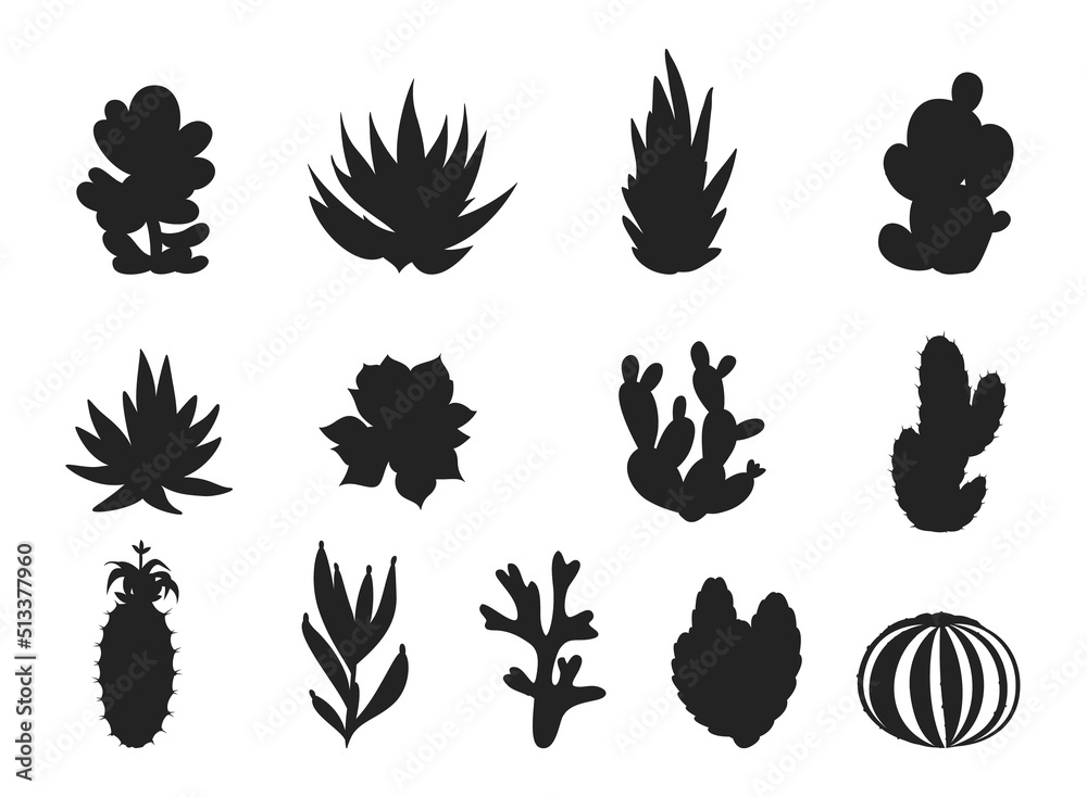 Set of succulents and cactus Silhouettes Collection Set of succulents and cactus Silhouettes Collection