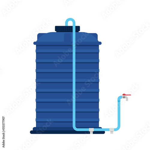 Water tank vector. Tap. Blue water tank on white background.