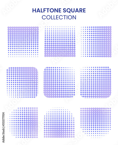 Halftone Blue Square Collection Free Vector