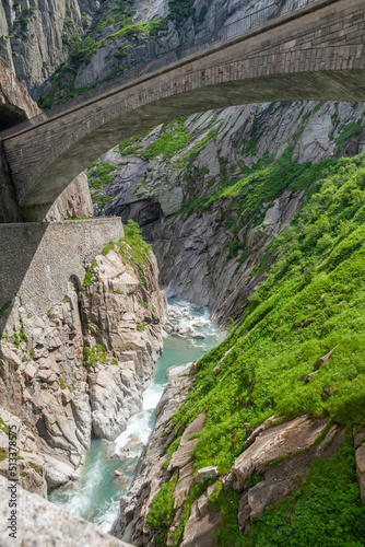 Old stone bridge in Switzerland mountains