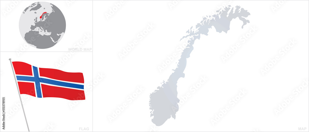 Obraz premium Norway map and flag. vector 