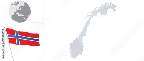 Norway map and flag. vector 